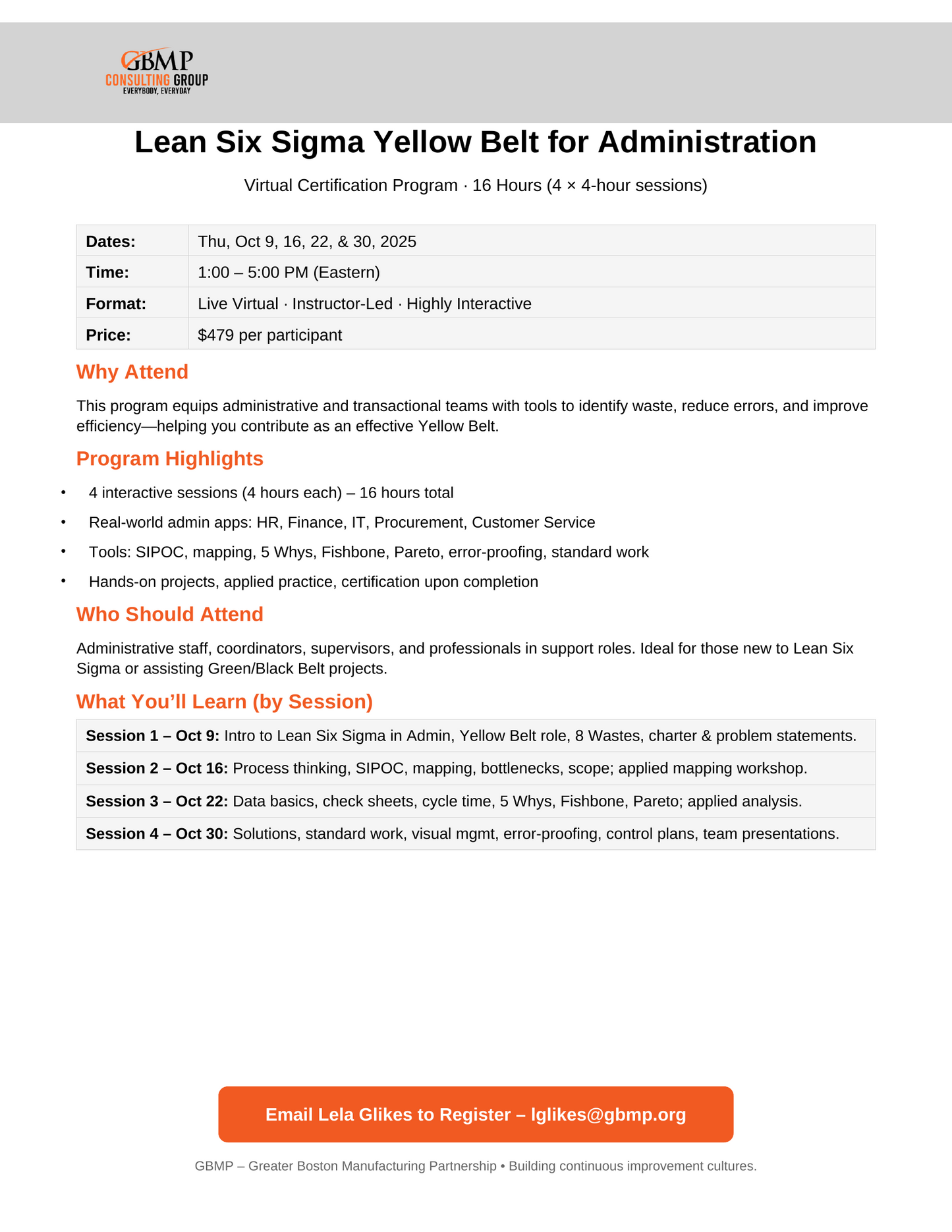 Six Sigma Yellow Belt for Administrative/Transactional Processes