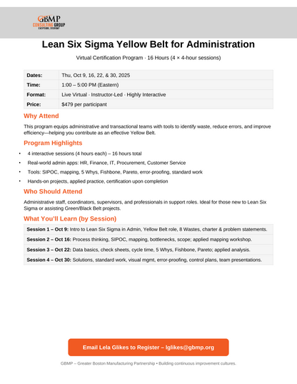 Six Sigma Yellow Belt for Administrative/Transactional Processes